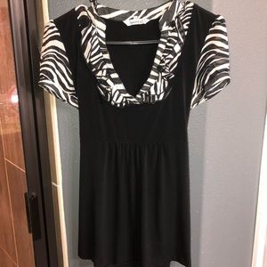 Speecklers Black dress top with zebra stripes